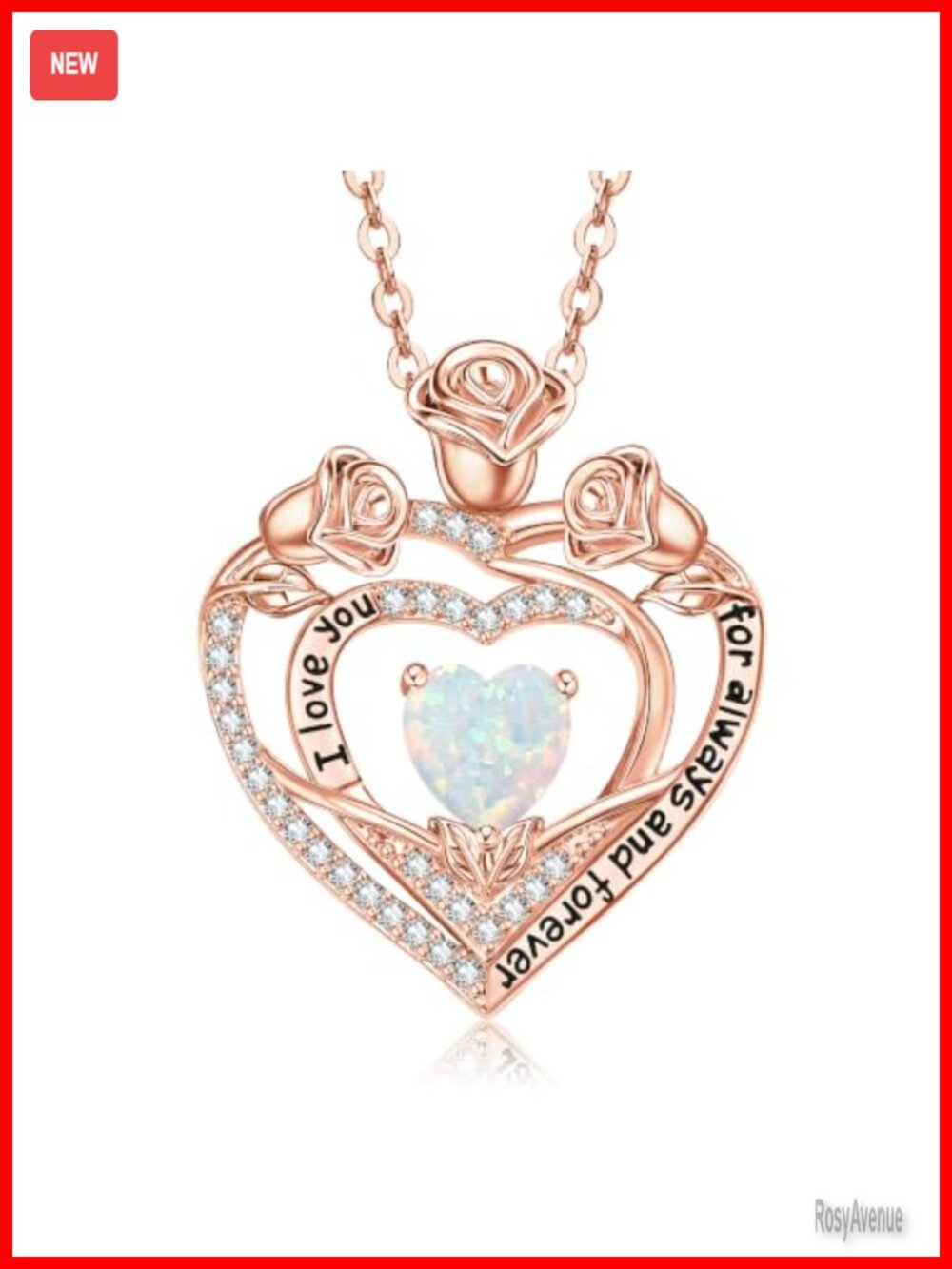 Rose Heart Birthstone Pendant Necklace Rose Gold Plated 18in